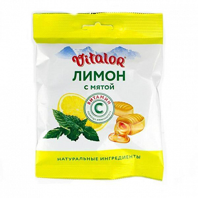 Виталор леденцовая карамель с витамином С со вкусом Лимона с мятой 60 г