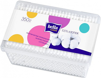 Ватные палочки "Bella cotton", в пластиковой коробочке № 350 шт.